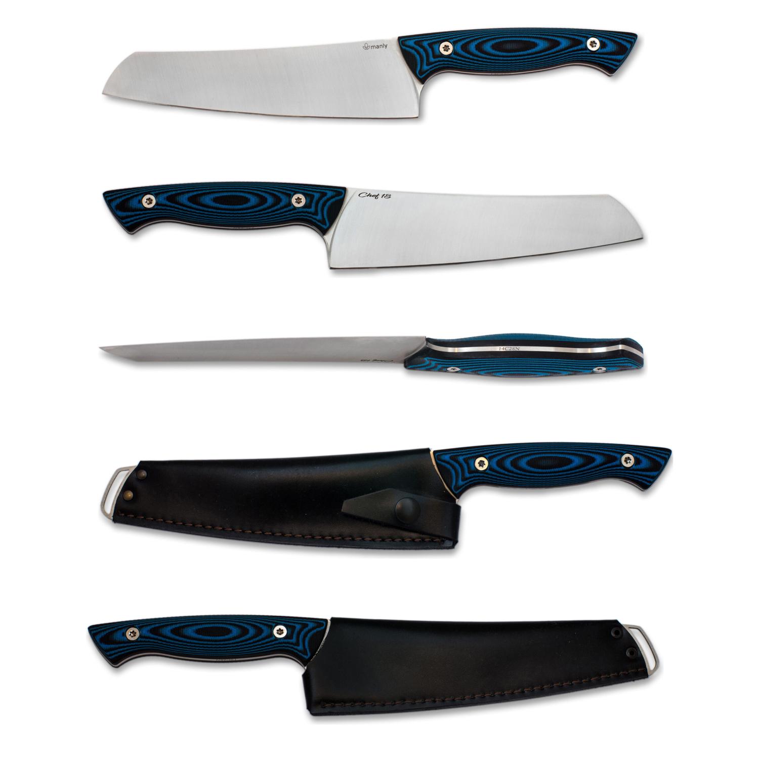 Кухненски нож Manly CHEF 18 SET 14C28N black/blue