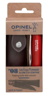 Сгъваем нож Opinel Inox No.8 trekking червен + кожен калъф