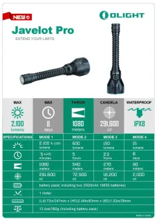 Заряден Фенер Olight Javelot Pro 2100lm.