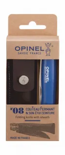 Сгъваем нож Opinel Inox No.8 trekking син + кожен калъф